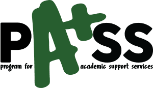 Program for Academic Support Services logo, black lettering with green accent