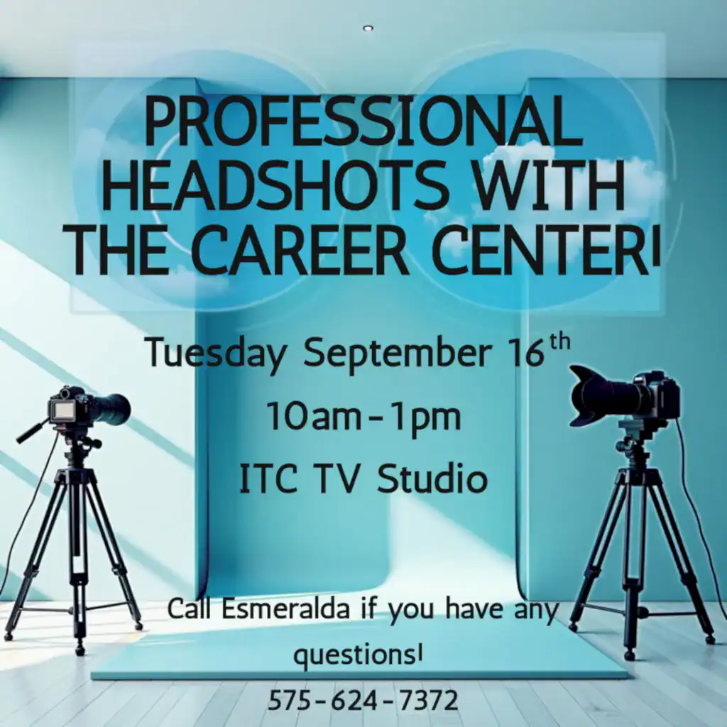 Professional Headshots flyer for the Fall 2025 Lunch and Learn workshop series hosted by the ENMU-Roswell Career Center.