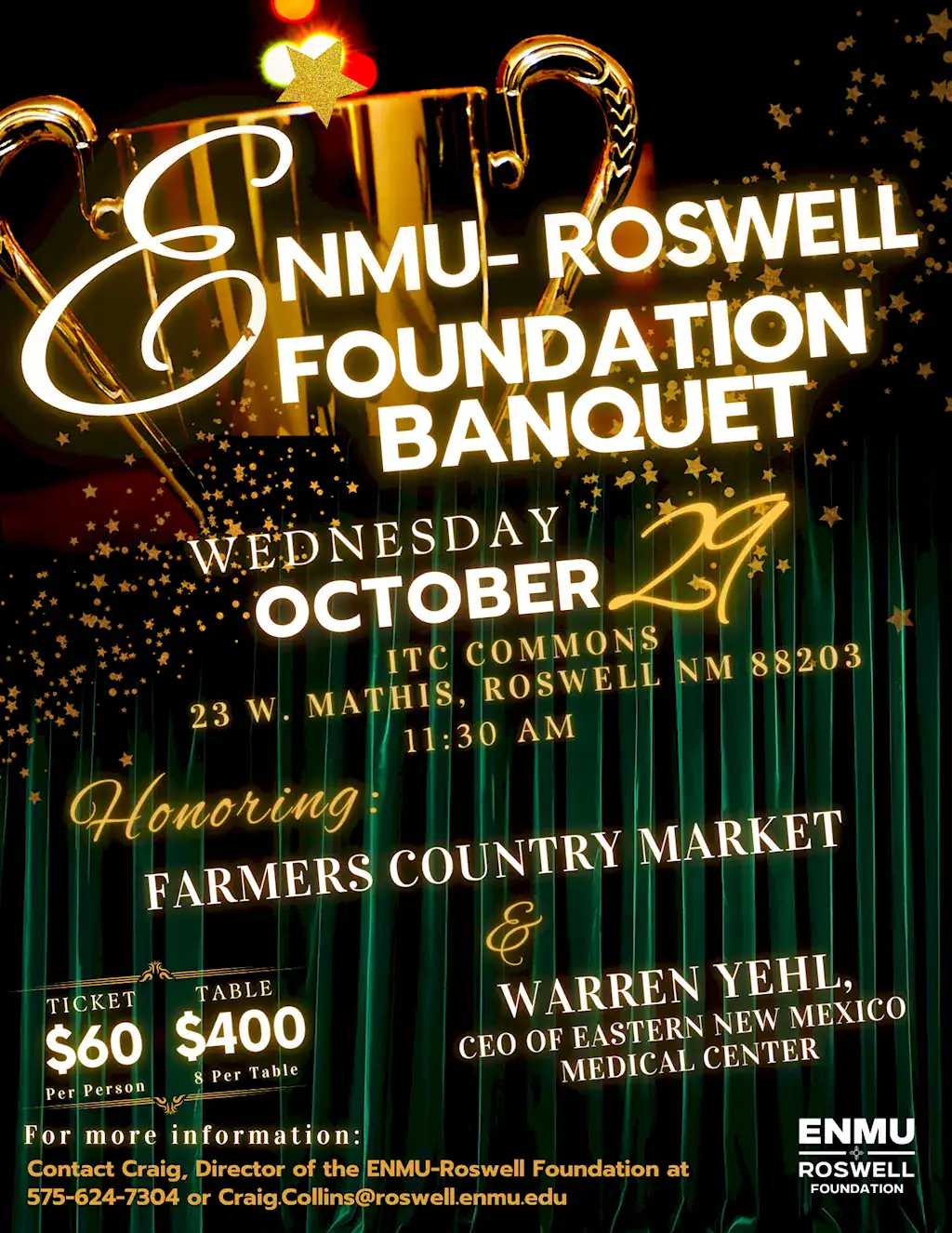 Flyer for the 2025 ENMU-Roswell Foundation Banquet Dinner, which is scheduled for October 29th.