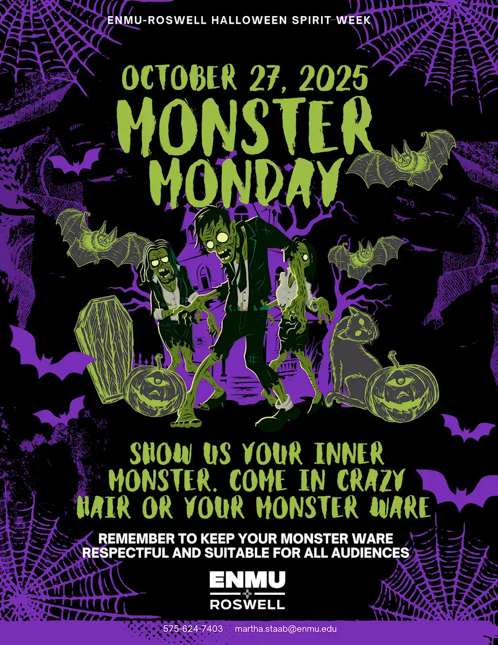 ENMU-Roswell Halloween Spirit Week Monster Monday event flyer