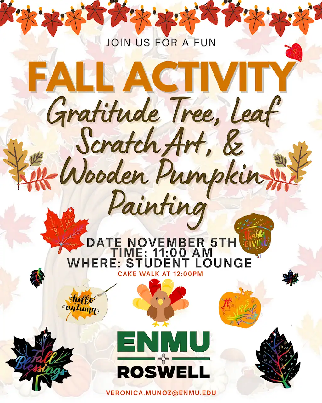 Flyer for the 2025 Fall Activity events which are scheduled to begin November 5th at 11 AM.