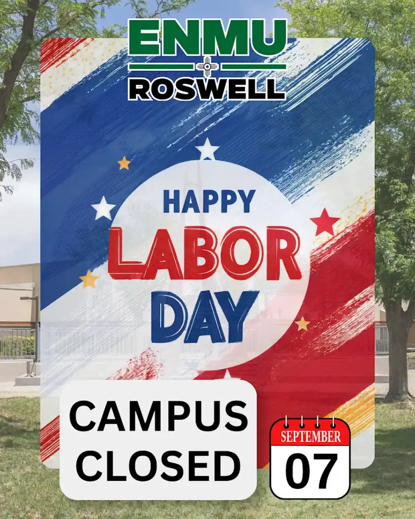 An artistic graphic featuring thick, textured diagonal brushstrokes in red, white, and blue. A large white circle in the center contains the bold text "HAPPY LABOR DAY" in blue and red lettering, accented by small white and gold stars scattered around the center.
